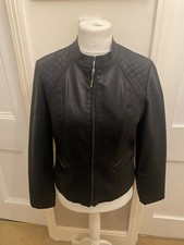 Principles Black Mandarin Collar Faux Leather Zip-up Jacket Size 14 see photos