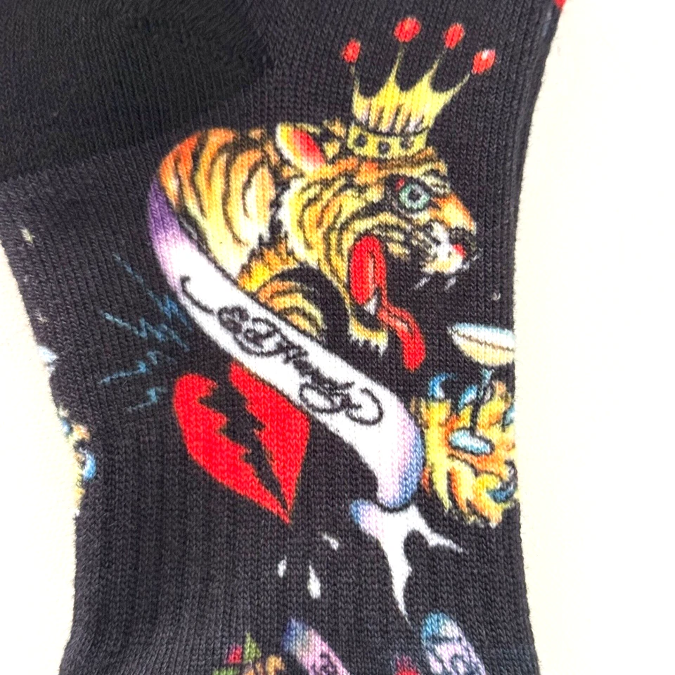 Ed Hardy Para Hombres 2 Pares Calcetines Acolchados Crew Negro Zapato 6-12 Calavera Corazón Tigre Foto 4 de 4