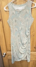 Nine West Women’s Sleeveless Dress Small Ruched Side Green Blue Leaf Print