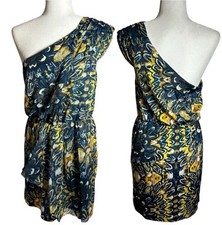 Buffalo David Bitton Avalona Medium Blue Yellow Floral One Shoulder Dress NWT
