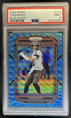 2022 Panini Prizm Tom Brady Blue Wave #/199 Buccaneers PSA 9
