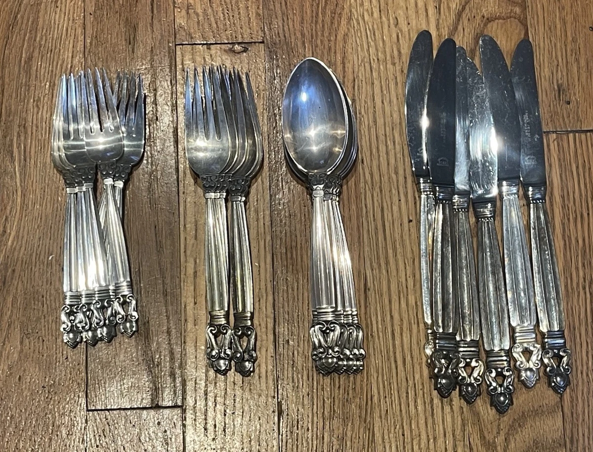 Georg Jensen Acorn Antique US Sterling Silver Flatware-Sets for