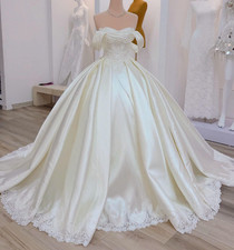 Gorgeous Wedding Dresses Off Shoulder Satin A Line White Ivory Bridal Gowns