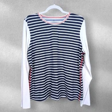 LANDS END Striped Rash Guard Swim Top Shirt Size XL