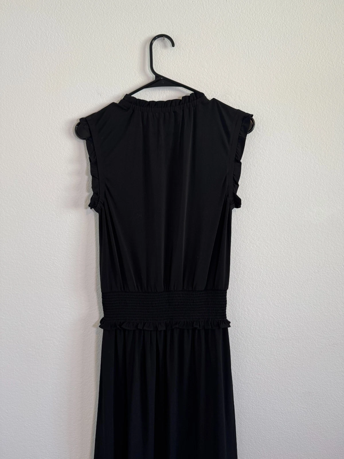 Abito Michael Kors maglia opaca smocked donna S nero orlo con volant senza maniche