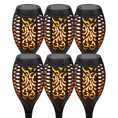 ALPINE 20" ALTO EXTERIOR ENERGÍA SOLAR CAMINO LED ANTORCHA LUZ ESTACAS 6 - NEGRO Foto 3 de 4