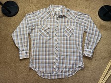 Vintage Roebucks Plaid Western Shirt Mens Tall XL USA Made Snap Button Pearl