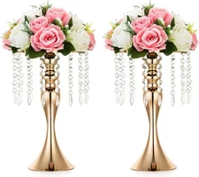 Set of 2 Gold Metal Flower Arrangement Stands for Wedding Table Centerpieces 13"