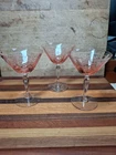 Set of 3 Pink Depression Glass Martini/Wine Glass Stemware Pattern Name Unknown