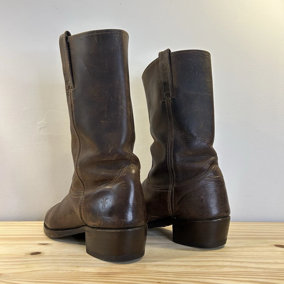 Botas de caubói vintage Frye Roper Campus masculinas tamanho 10,5 couro marrom - Imagem 2 de 4