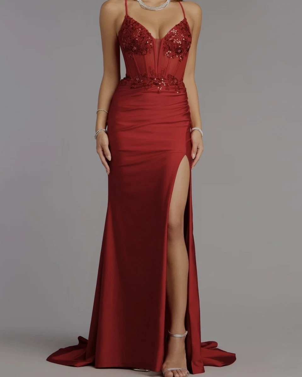 chinese dress ladies Windsor Red Sleeveless Plunging V Neck Pleated Bridesmaid A Line Maxi  Brie