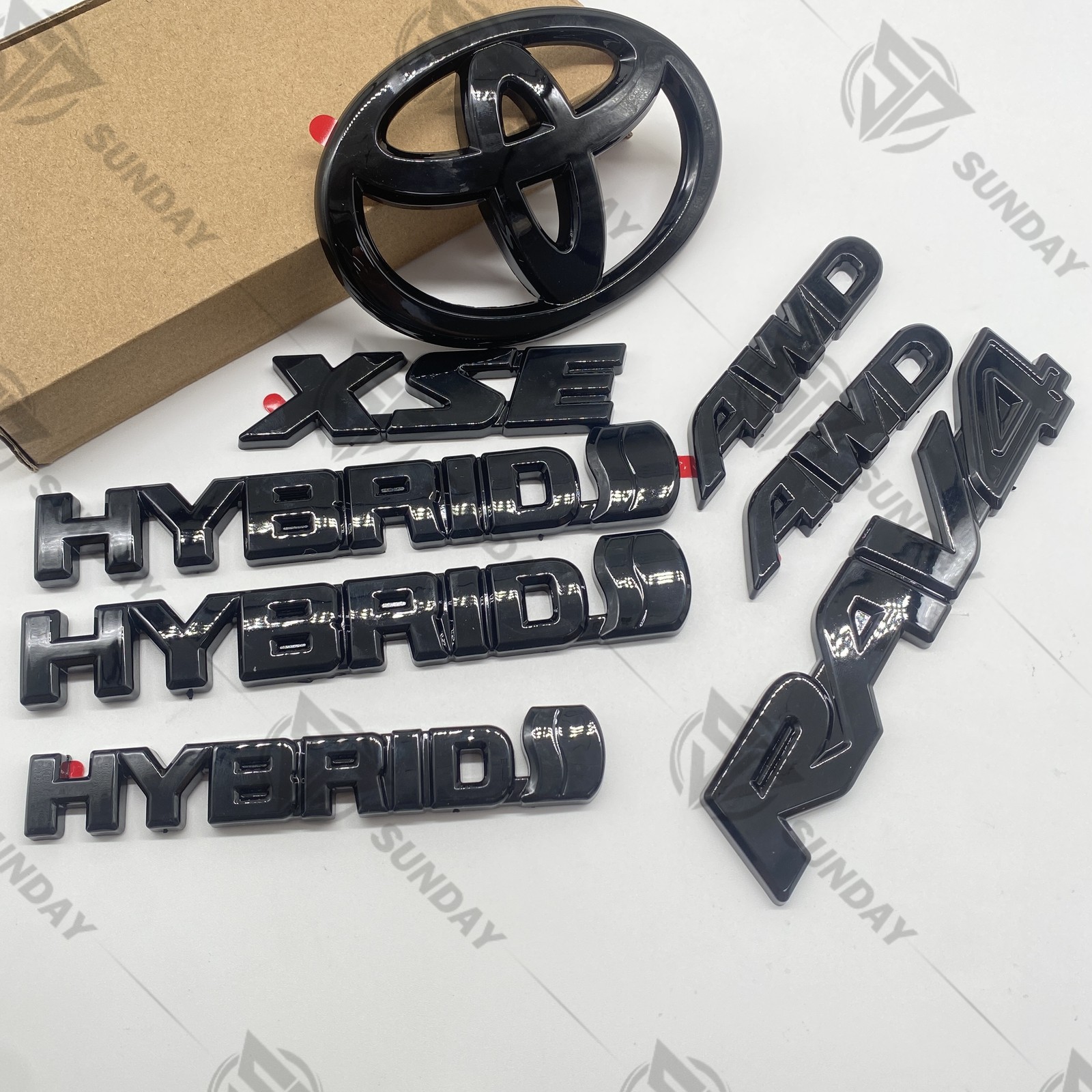 8pcs GLOSS BLACKOUT EMBLEM OVERLAY KIT FOR RAV4 HYBRID XSE AWD BADGE 2019 - 2025