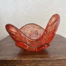 Fire and Light Recycled Art Glass Splash Bowl Copper Red White