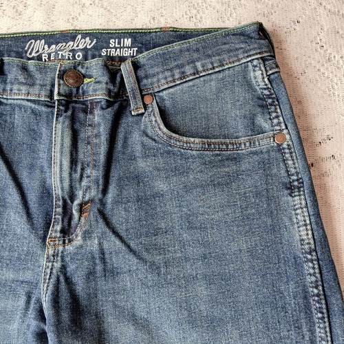 Wrangler Retro Jeans Mens 33x32 (34x31) Slim Straight Blue Denim 1088MWZPD - Picture 4 of 15