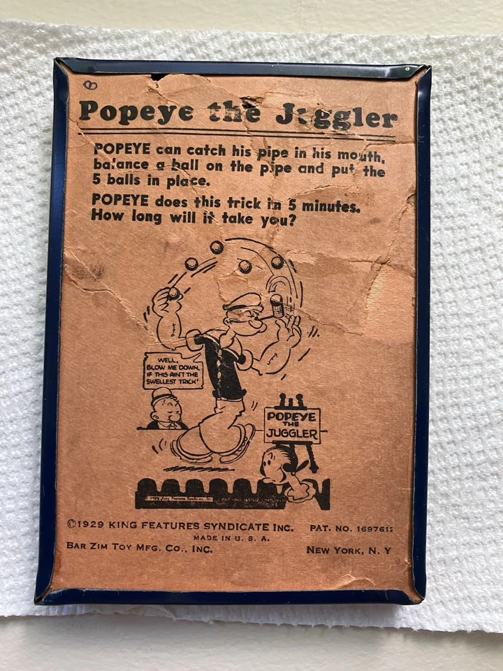 Vintage 1929 King Features Popeye the Juggler Dexterity Puzzle Game Bar Zim Toys - Image 2 of 4