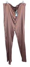 boohoo Pink Satin Pants Plus Size 18 Tailored Wide Leg Trouser Italy Made NEW