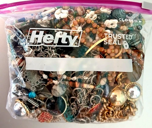 2.4 lb Bag of Mixed Jewelry Vintage Modern 10K gold & Strl Silver and Costume