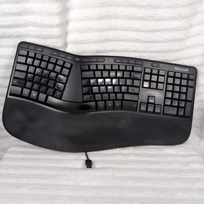 Microsoft Ergonomic Keyboard Black Model 1878 Wired USB 2.0 Tested & Works! 