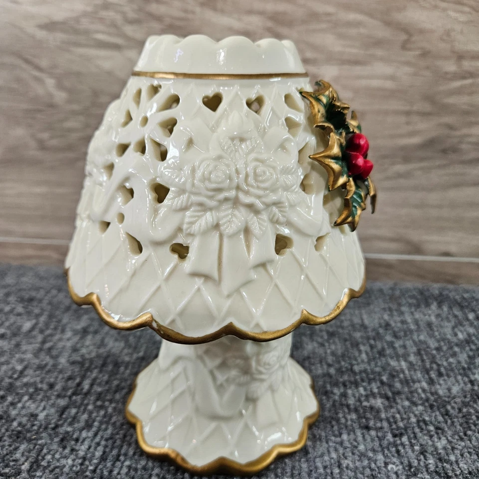 Abajur de fada de porcelana corte perfurado diamante suporte de vela floral acabamento dourado sombra - Imagem 4 de 4