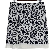 Talbots Womens 10 Petite Cotton Textured Floral A-Line Skirt Embroidered