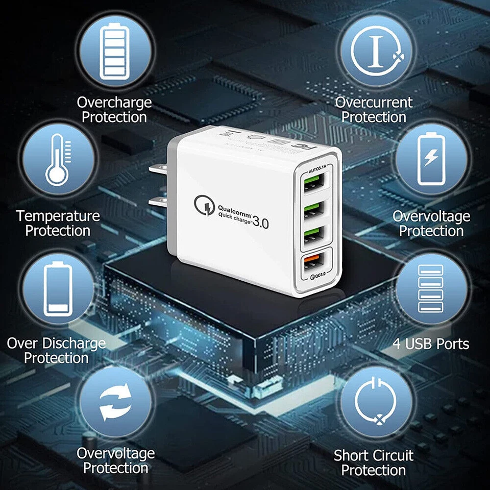 США 4 порта быстрая быстрая зарядка QC 3.0 USB-концентратор настенное домашнее зарядное устройство адаптер питания лот - Изображение 2 из 4
