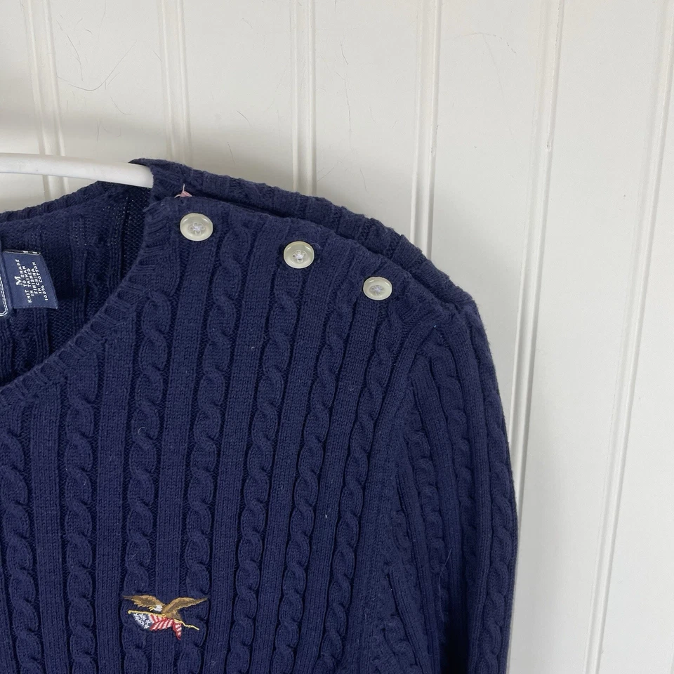 Suéter Pullover American Living 100% Algodón Azul Marino Tejido con Cable Manga Larga M Foto 2 de 4