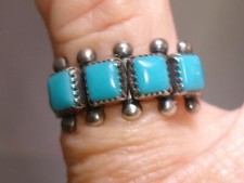 UNIQUE VINTAGE NATIVE AMERICAN STERLING SILVER TURQUOISE RING SZ 5 SIGNED P