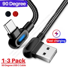 90 Degree Right Angle USB C Fast Charger Cable Type C 3/6FT Cord Lot For Samsung