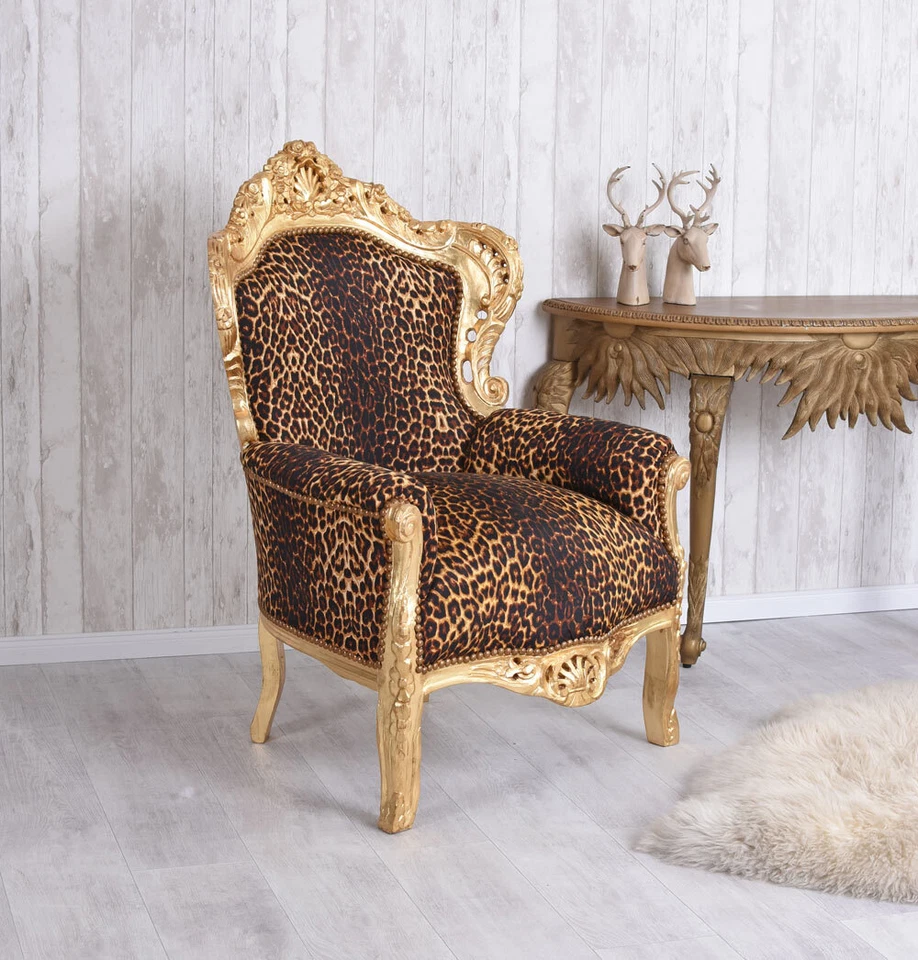 Fauteuil Baroque Trône Royal En Leopard Fauteuil De Luxe Avec Accoudoirs - Photo 3/4