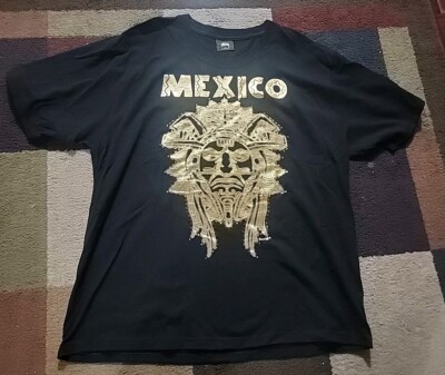 Stussy Black Made in Mexico Sz Large T-shirt Streetwear Gold  