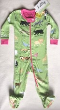 Hatley Girls Pajamas One Piece Zip Zoo Animals sz 3-6 mos