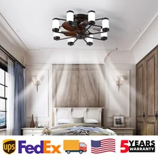 22 inch Ceiling Fan Light Windmill Brown Flush Mount with APP Remote Control Kit