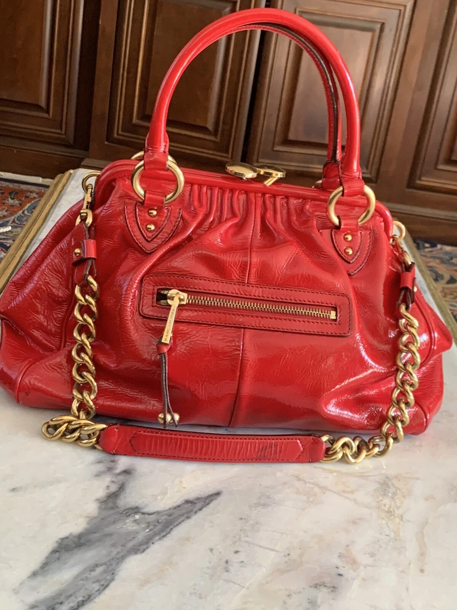 MARC JACOBS VINTAGE RED PATENT LEATHER BAG /SOLID CHAIN SHOULDER BAG $1395