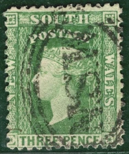 Australia States NSW QV 3d Green *MISPLACED WATERMARK* Variety Used XBLUE107