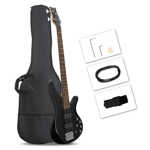 Glarry 44 Inch Electric Bass Guitar GIB 4 String H-H Pickup With Accessories