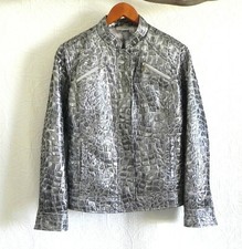 Chico's Jacket Metallic Silver Full Zip Textured Long Sleeve Pockets Slim Cut 1