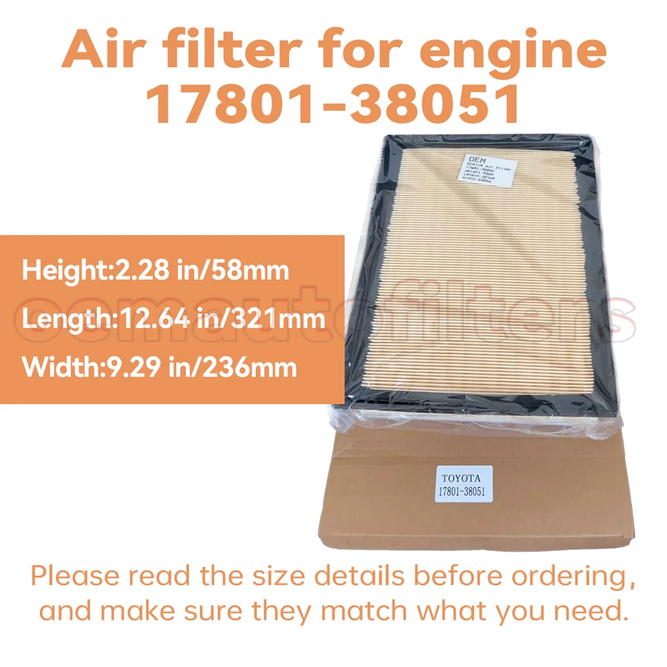 OEM Engine Air Filter Fits Toyota 4Runner Lexus GX460 2010-2022 17801-38051 Foto 2 de 4