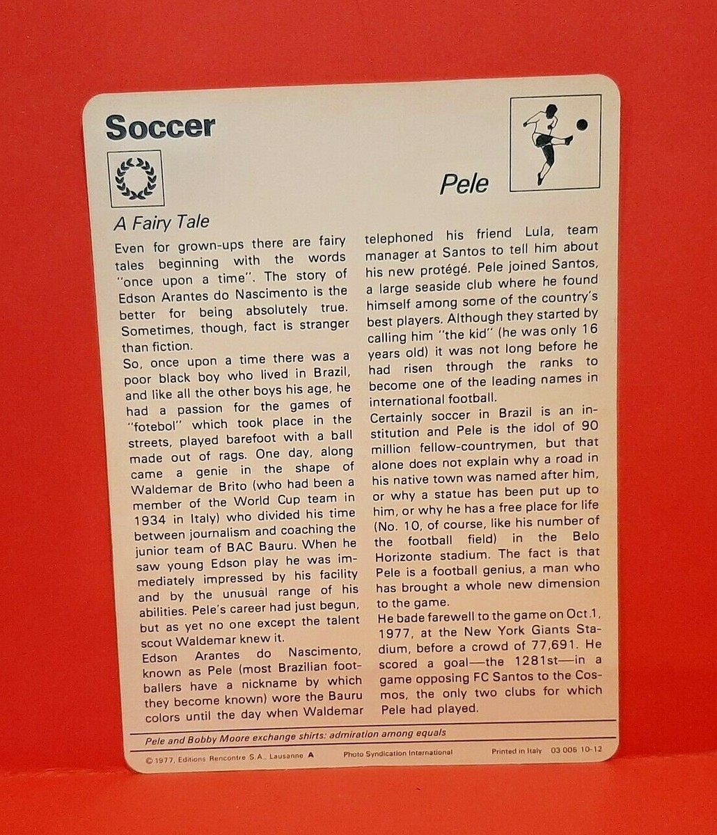 Carte Collection Sportscaster 1977 #10-12 A - Pelé & Bobby Moore - Brésil - MT
