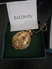 1997 Baldwin IMPERIAL FILIGREE BALL Christmas Ornament 24k Gold Finished Brass
