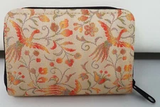 Glittered Floral & Plumaged Birds Accordion Mini Zippered Wallet