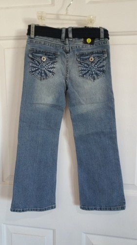 Z. Cavaricci Girls Size 5 Blue Denim Bootcut Jeans Adjustable w/ Belt - Picture 2 of 2
