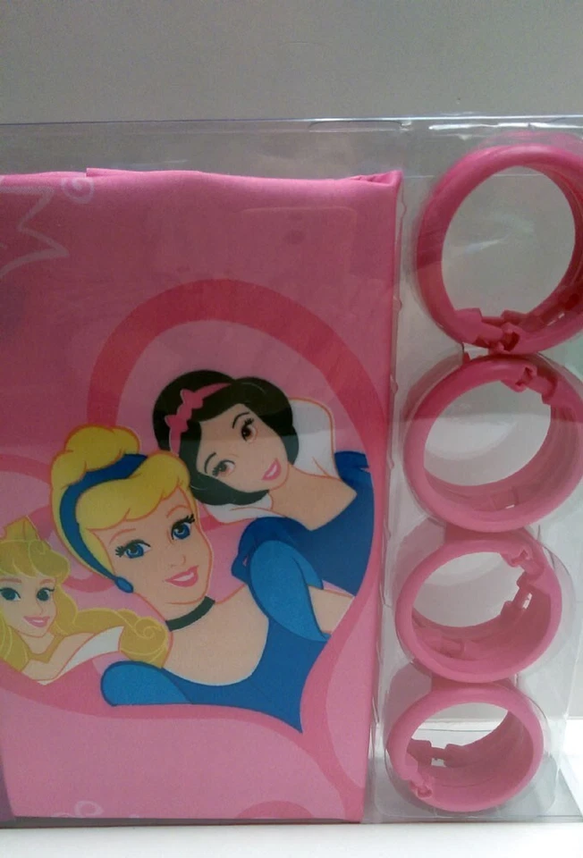 Juego de baño princesa Disney cortina de ducha rosa y ganchos NUEVO Foto 4 de 4