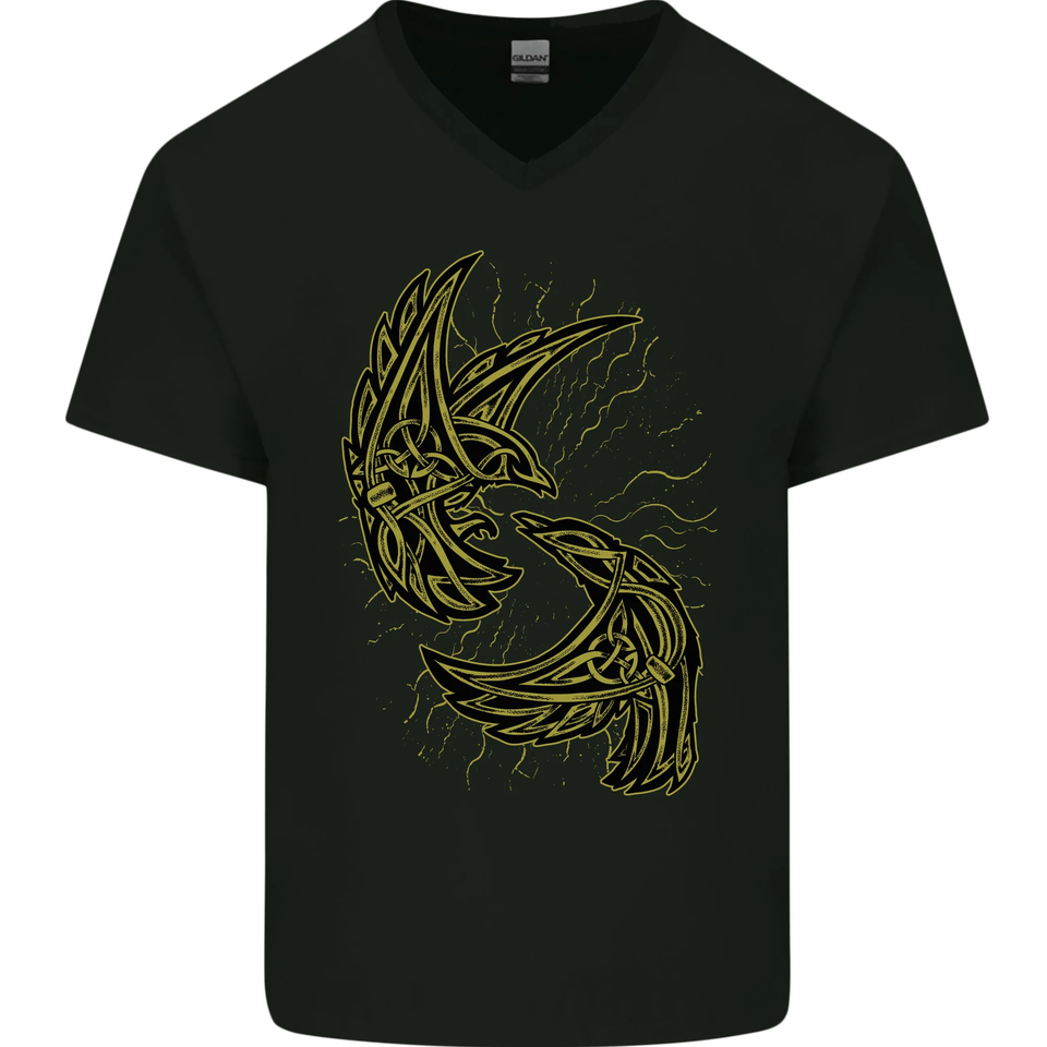 The Viking Raven Symbol Odin Ragnar Tribal Mens V-Neck Cotton T-Shirt ...