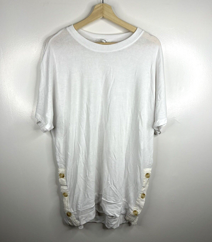 White Button-Accent Side-Slit Hi-Low Dolman Tee Size M/L | eBay