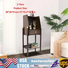 3-Tier Bookshelf Bamboo Display Rack Tall Book Case w/ Drawer Freestanding Shelf