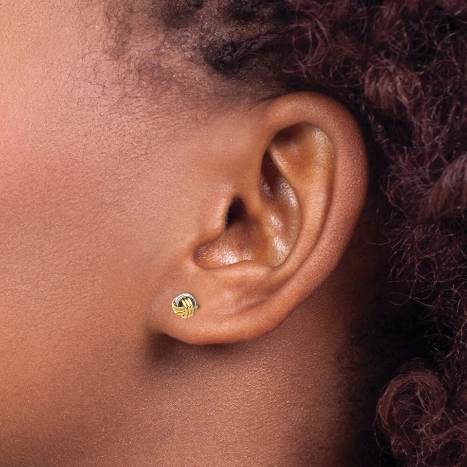 Pendientes de oro amarillo de 5,12 mm de 14 quilates con nudo de amor de rodio YE1879 Foto 3 de 4