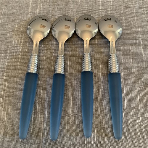 Set 4 cucchiaini Cambridge posate retrò blu lucite acrilico acciaio inox - Foto 4 di 6