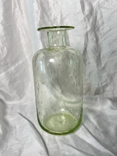 Green Glass Vase with Bubbles 8 Tall Hand Blown Vintage Murano Style Glass Vase