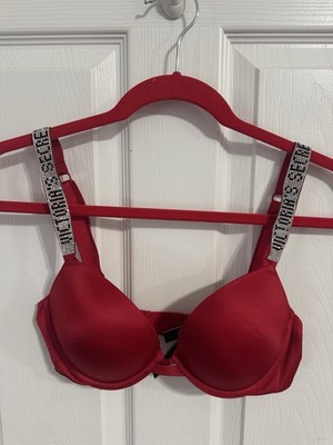 Victoria s Secret 34C Red Very Sexy Push-Up Bra With Rhinestone Straps Valentine