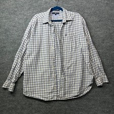Tommy Hilfiger Button Up Long Sleeve Shirt Mens White Blue Plaid Classic - Large